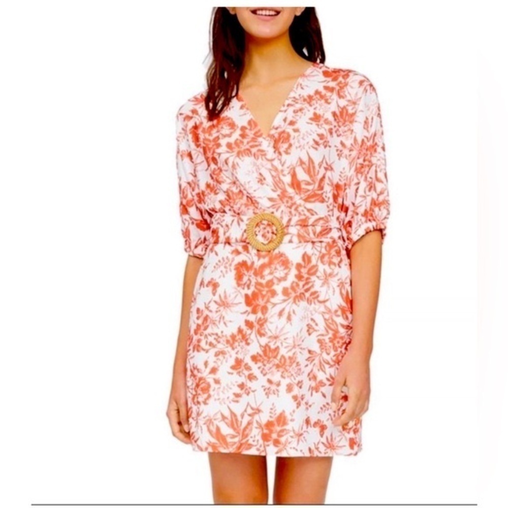 Lucy Paris floral print vneck orange/white mini dress nwt size XS